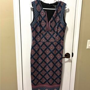 Maggy London Sleeveless Geometric Pattern Sheath Dress Women's 8 Summer Spring